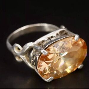 Sterling Silver Oval Cut Orange CZ Cocktail Ring Size 5.5